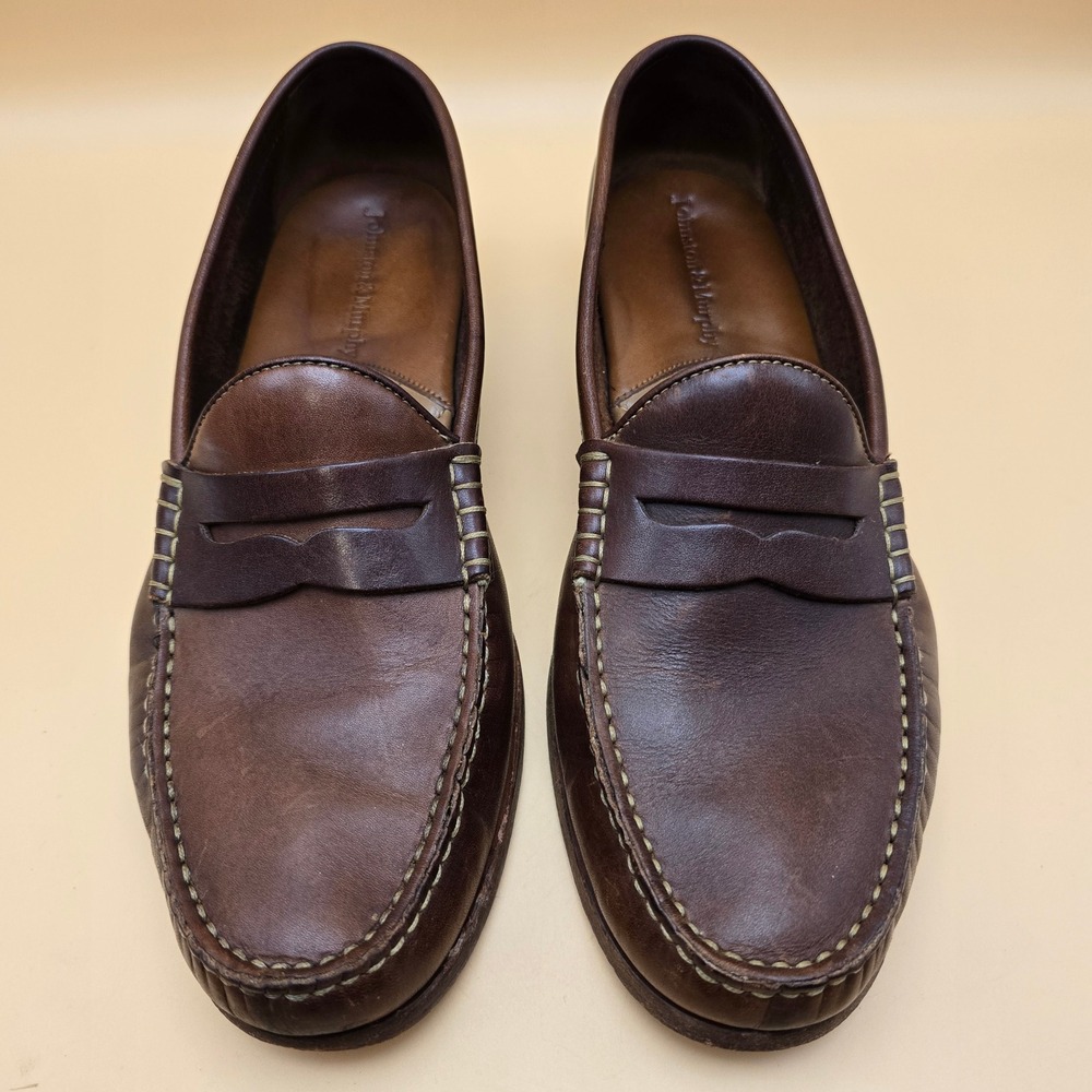 Johnston & Murphy Mens Brown Leather Penny Loafers Dress Shoes 59 1056 Size 8M